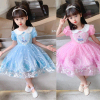 [Hompimpaw] 1-10 Tahun Pakaian Anak Perempuan Usia Gaun Putri Frozen Elsa Rok Cetak Kartun Canggih P