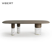 Wbert Italian Marble Round Table Household Dining Table Marble Solid Wood Dining Table Restaurant Large Oval Household Dining Ta