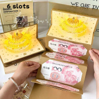 (6 slots)3D Birthday Cake Red Envelope Music Light Greeting Card Red Envelope Children's Lucky Money