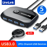 Unnlink USB KVM Switch USB 3.0 Switcher KVM Switch for Windows10 PC Keyboard Mouse Printer 2 PCs Sharing 4 Devices USB Switch