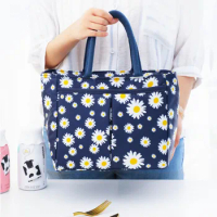 Daisy Printed Lunch Bag Thermal Insulation Large Capacity Handbag Cute Picnic Drinks Lunch Box Storage Bag Portable Lunch Pouch