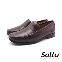 【Sollu】巴西專櫃 真皮車縫軟彈力樂福低跟皮鞋 男鞋(咖啡)