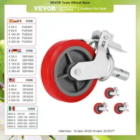 VEVOR Scaffolding Wheel Set of 4 8" Polyurethane Swivel Caster Wheels 3200 LBS w/ Brake for Shelves &amp; Workbench Replacement