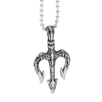Greek Mythology Poseidon Trident Pendant Stainless Steel Jewelry Norse Viking Rune Odin Trident Biker Men Necklace SWP0636