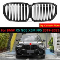 Dry Carbon Fiber Front Bumper Grille Kidney Hood Racing Replacement 1/2 Slat Grills for BMW X5 G05 X5M F95 2019-2023 Car Styling