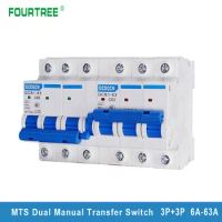 1PCS 3P+3P Manual Transfer Switch MTS Dual Power Mini Interlock Circuit Breaker 400V AC 6A-63A 50/60HZ ATS Dain Rail