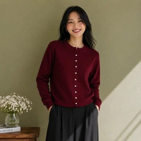 Vierworks | Kancing Mutiara | Cardigan Rajut | Basic Outer | Wanita Korea L/XL Mutiara Maroon