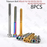 Tgou Titanium Bolt M5x9/16/18/20/25/30/35/40/45/50/55/60mm Hex Head Screws for Bicycle Stem BiKe Parts 8pcs