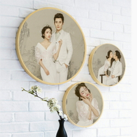 中國風婚紗照片定制放大相框掛墻木質圓形相框 油畫像框 字畫裝框