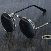 New Steampunk Sunglasses Round Metal Women Style Retro Flip Circular Double Metal Sun Glasses Men CI