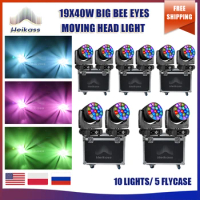 0 Tax 10Pcs LED Beam+Wash Big Bees Eyes 19x40W RGBW Zoom Moving Head Lighting With 5 Flycases DJ Disco Stage Effect Equipment