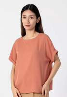 FOREST Forest Ladies Rayon Lyocell Casual Plain Blouse Women Short Sleeve Blouse - 822416-68Coral