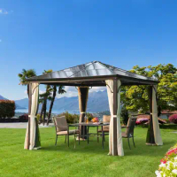 10x10 Hardtop Gazebo, Gazebo Canopy with Aluminum Frame, Curtains and Netting for Garden, Patio, Backyard