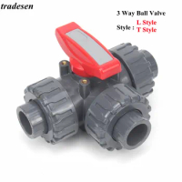 1Pcs I.D20~50mm PVC T /L Type 3 Way Ball Valve Multiple Control Valve Pipe Fittings Garden Irrigation Water Tube Connectors