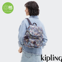 『猴子包』Kipling 多彩印花拉鍊掀蓋後背包-CITY PACK S