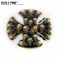 The Bullzine cross with skulls belt buckle with enamel with pewter finish FP-03480 suitable for 4cm width belt