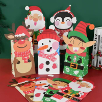 24pcs Christmas Paper Candy Bags With Stickers Santa Claus Food Packaging Bags Christmas Party Kids Gift New Year Decor Supplies