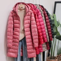 女式冬季羽絨服長款超輕薄外套休閒夾克薄羽絨服去除連帽派克大衣 Ed1275