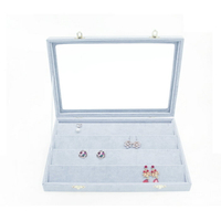 絨面珠寶首飾展示盒耳環耳釘首飾品吊墜收納盒帶玻璃蓋珠寶箱