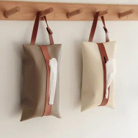 Hanging Tissue holder Case Box PU Leather Home Car Towel Napkin Papers Dispenser Holder Box Case Table Decoration