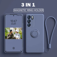 Original Liquid Silicone Magnetic Case For OPPO Reno 3 4 5 Pro Find X2 X3 Pro Cover Case Luxury Ring Holder Protective Soft Capa