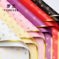 Roland Golden Edge LOVE Heart Cross-Border Foreign Trade Flower Wrapping Paper with Gold Foil Heart 