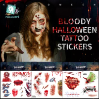 Halloween Face Temporary Tattoo Stickers Bloody Wound Skull Fake Tattoo Waterproof Tattoo Facial Makeup Stickers Dress Up