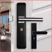 Modern Black Aluminum Alloy Door Lock Bedroom Wooden Door Handle Lockset Bathroom Silent Magnetic Lock Household Hardware