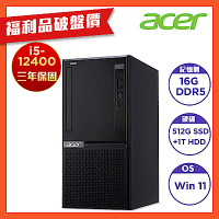 (福利品)Acer 宏碁 VH3760T 十二代i5六核雙碟桌上型電腦(i5-12400/16GB/512GB+1TB/Win11)