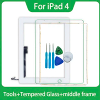 Touch Screen For iPad 4 A1458 A1459 A1460 Digitizer Panel With Home button and camera holder+ Middle Frame+Tools+Tempered Glass