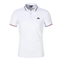 J.Lindeberg Golf Summer Comfortable Pullovers Business and Leisure POLO Shirt Men Short Sleeve Clothes Lapel T-Shirt Fashion