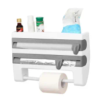 3 In 1 Food Film Dispenser Wall-Mount Wrap Dispenser With Paper Towel Holder For Kitchen Aluminum Foil Stretch Film Cutter