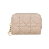 Christian Dior Small Lady D Voyageur Coin Purse Cannage Lambskin Powder Beige Nude