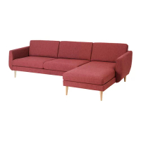 SMEDSTORP 四人座沙發附躺椅, lejde/紅色/棕色 樺木紋, 286x94x88 公分