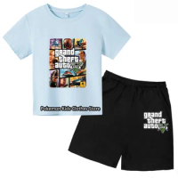 Grand Theft Auto Ⅴ Tops Cool Game GTA5 Tshirt Set Boys Clothes Girls Fashion Summer Short Sleeve Graphic GTA V Kids Streetwear