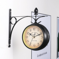墻鐘歐式鐘表鐵藝墻鐘復古裝飾 雙面掛鐘