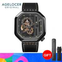 AGELOCER Original Racing Watch Men's Square Luminous Skeleton Automatic Mechanical Watch Birthday Gift for Men