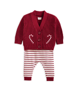 ชุดเซ็ตเสื้อคาร์ดิแกนและกางเกงเลกกิ้งเด็กเล็กยูนิเซ็กส์ Knit Ho Ho Ho 2 ชิ้น สีแดง