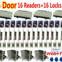16 Door Web Browsersee+PC Software control Full Whol Kit Web IP Control +UPS Power+16 pcs Fingerprint Reader+Door Drop Bolt Lock