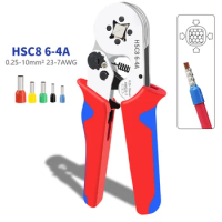 Crimping Pliers Ferrule Sleeves Tubular Terminal Tools HSC8 6-4 0.25-10mm2 Professional Electrician Adjustable Ratche
