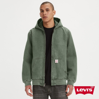 Levis 男款 寬鬆版牛仔鋪棉連帽外套 / 精工香草綠洗舊