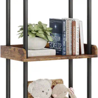 Bookshelf Small Book Shelf: 3-Tier Wood Bookcase Industrial Bookshelf with Edge Protection Metal Standing Book Shelves Display