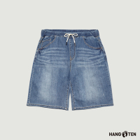 Hang Ten-男裝-REGULAR FIT鬆緊腰頭牛仔短褲-淺藍
