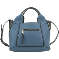 FURLA Gilda 荔紋拉鍊袋拼色小牛皮手提/斜背托特包(藍色x黑色)