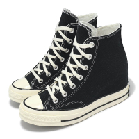 【CONVERSE】休閒鞋 Chuck 70 Wedge HI 女鞋 黑白 1970 復古 奶油底 增高鞋墊 帆布鞋(A12563C)