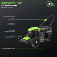 Greenworks LMF413 Inch 40V Cordless Brushless Lawn Mower, 21" (5.0Ah), Green