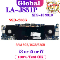 KEFU LA-J851P Mainboard For Dell XPS-13 9310 Laptop Motherboard i3 i5 i7 11th Gen RAM/8GB SSD/256G