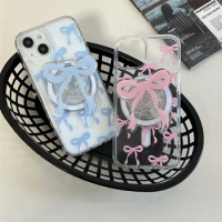 INS Pink Blue Bowknot For Magsafe Magnetic Phone Griptok Grip Tok Stand For iPhone Foldable Wireless Charging Case Holder Ring
