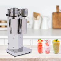 Electric Milk Shaker 110V Commercial Milkshake Maker Double Head Drink Mixer Two-Speed Milk Frother Blender with Mixing Cup