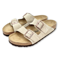Birkenstock Arizona Suede 男 雙帶扣環麂皮露趾拖鞋 淺褐色 真皮勃肯 亞利桑那 一般寬平底休閒涼鞋 0051461